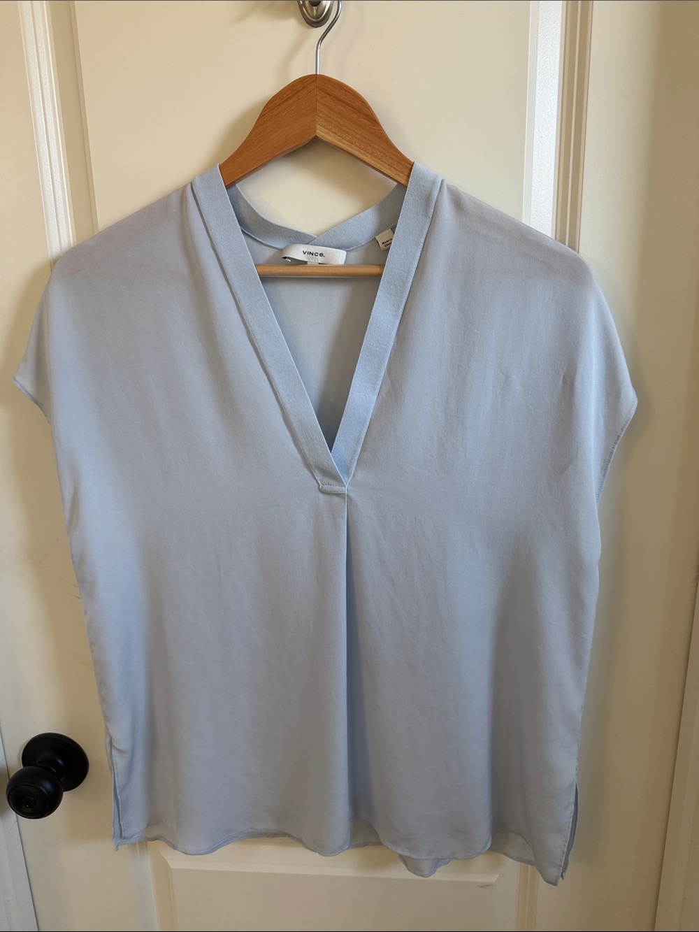 Vince Soft Sky Blue V-Neck Cap Sleeve Blouse
